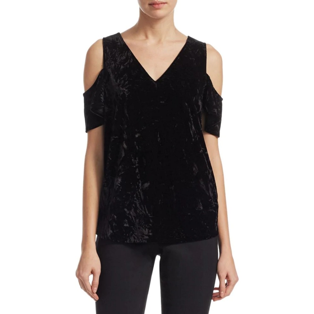 Scripted Black Velvet Open Shoulder Top-S